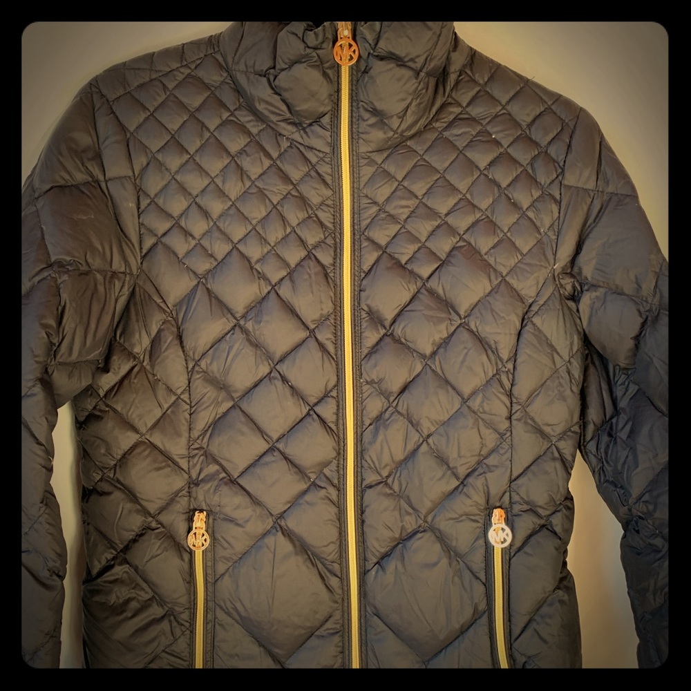 Michael Kors Black Down Jacket With Gold Zippers
